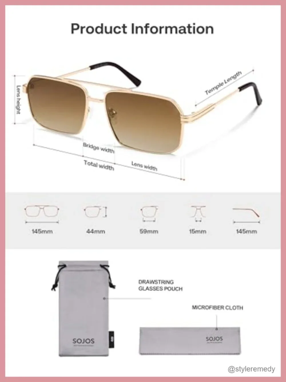 Retro Polarized Square Sunglasses Double Bridge Metal UV Protection Unisex